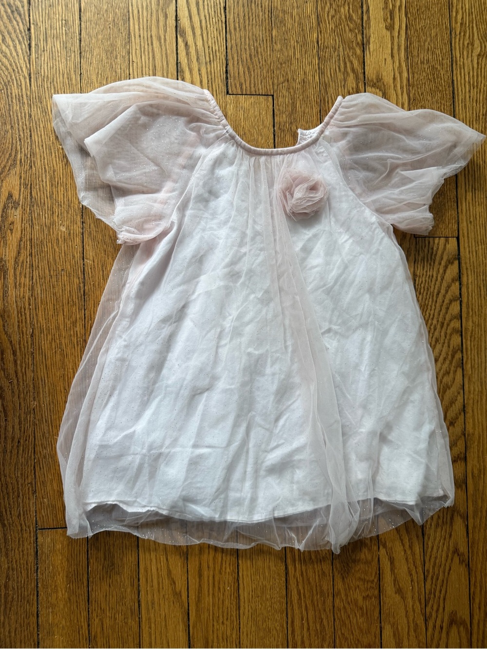 next Pale Pink Tulle Puff Sleeve Dress with Rosette - Size 2 / 3